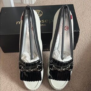 Marc Jacobs Black and White Loafers with Fringe Detail